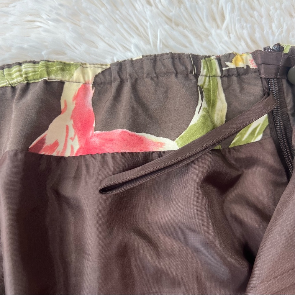Talbots silk blend floral skirt brown pink and yellow Sz 24W - Picture 8 of 11